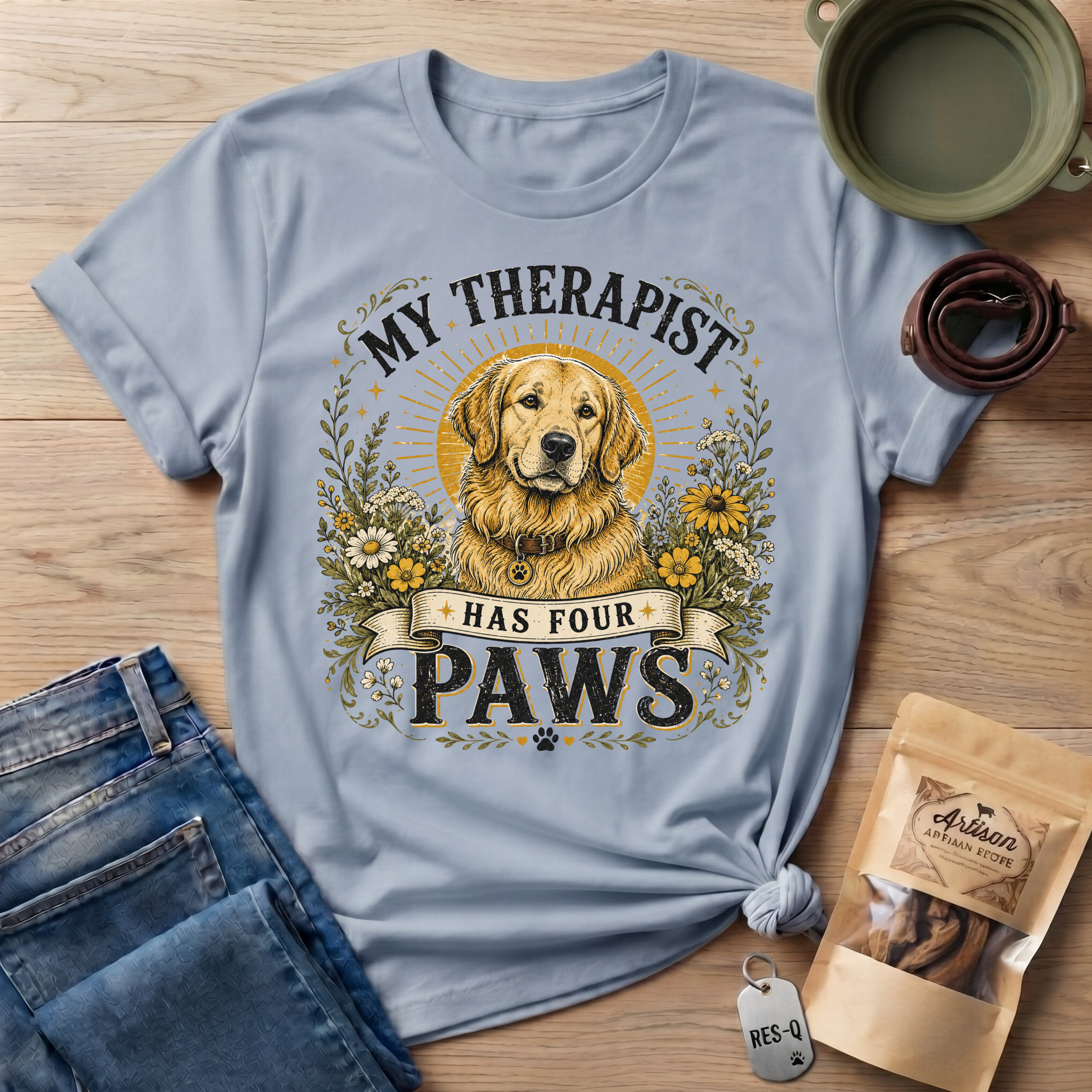 Golden Retriever My Therapist Has Four Paws T-shirt