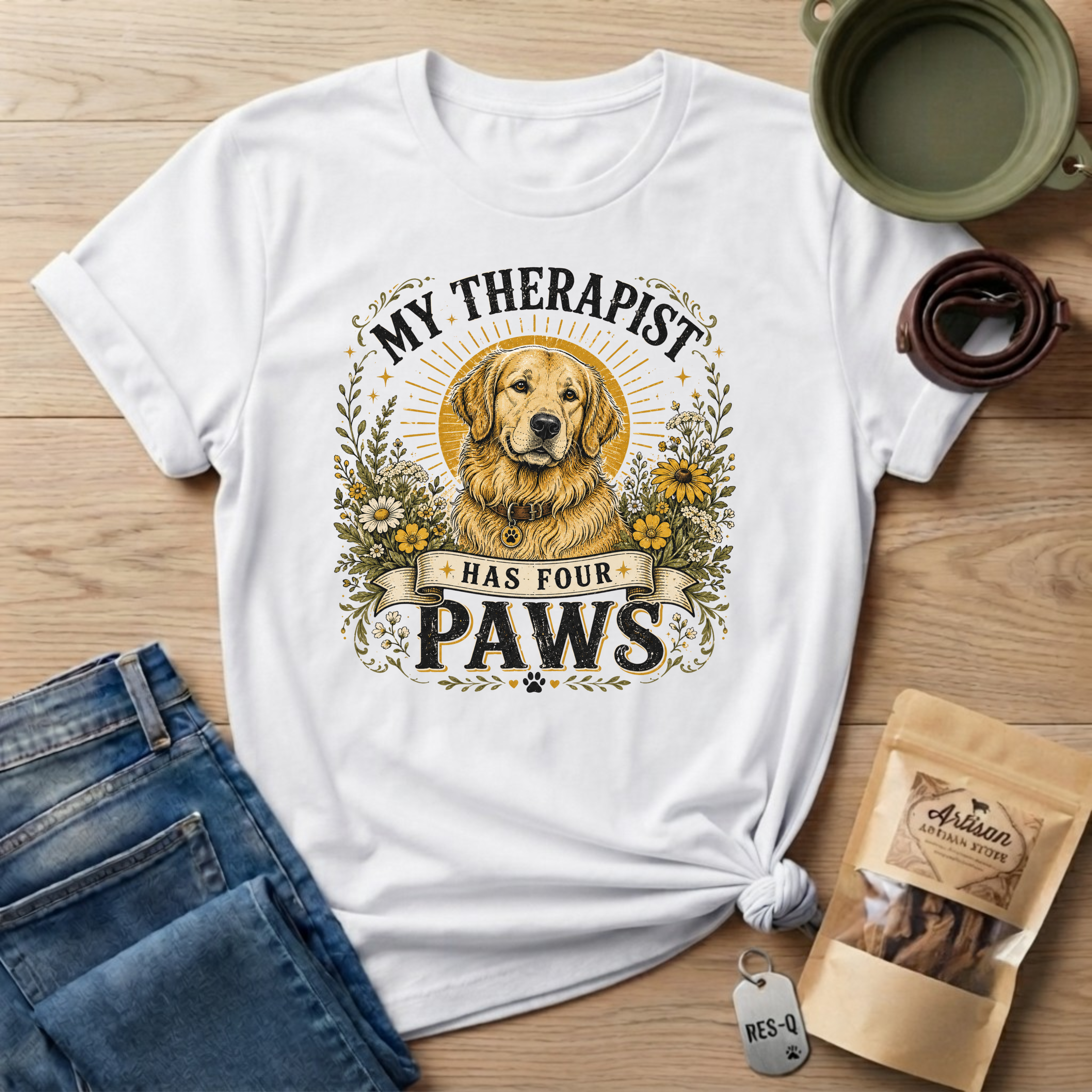 Golden Retriever My Therapist Has Four Paws T-shirt