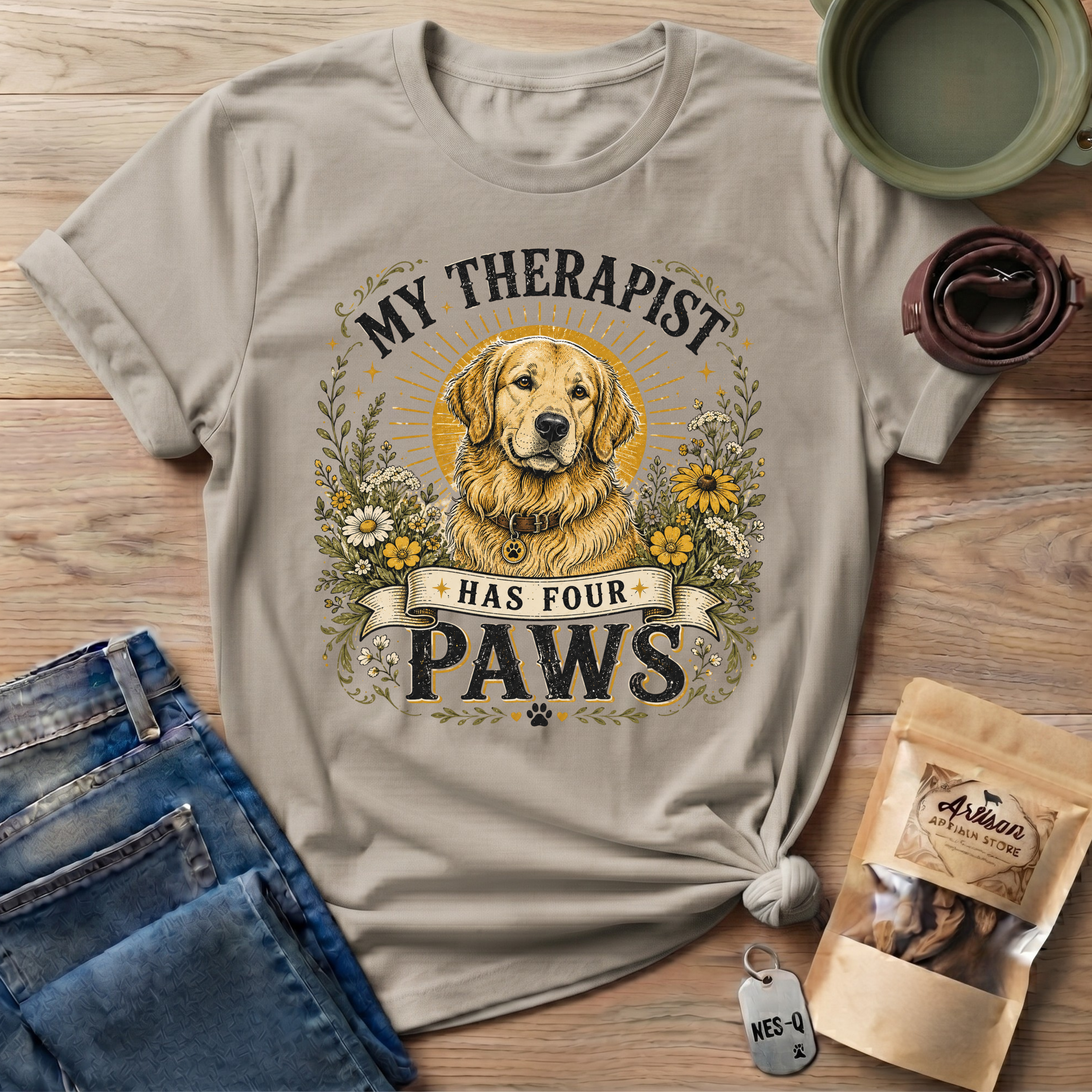 Golden Retriever My Therapist Has Four Paws T-shirt