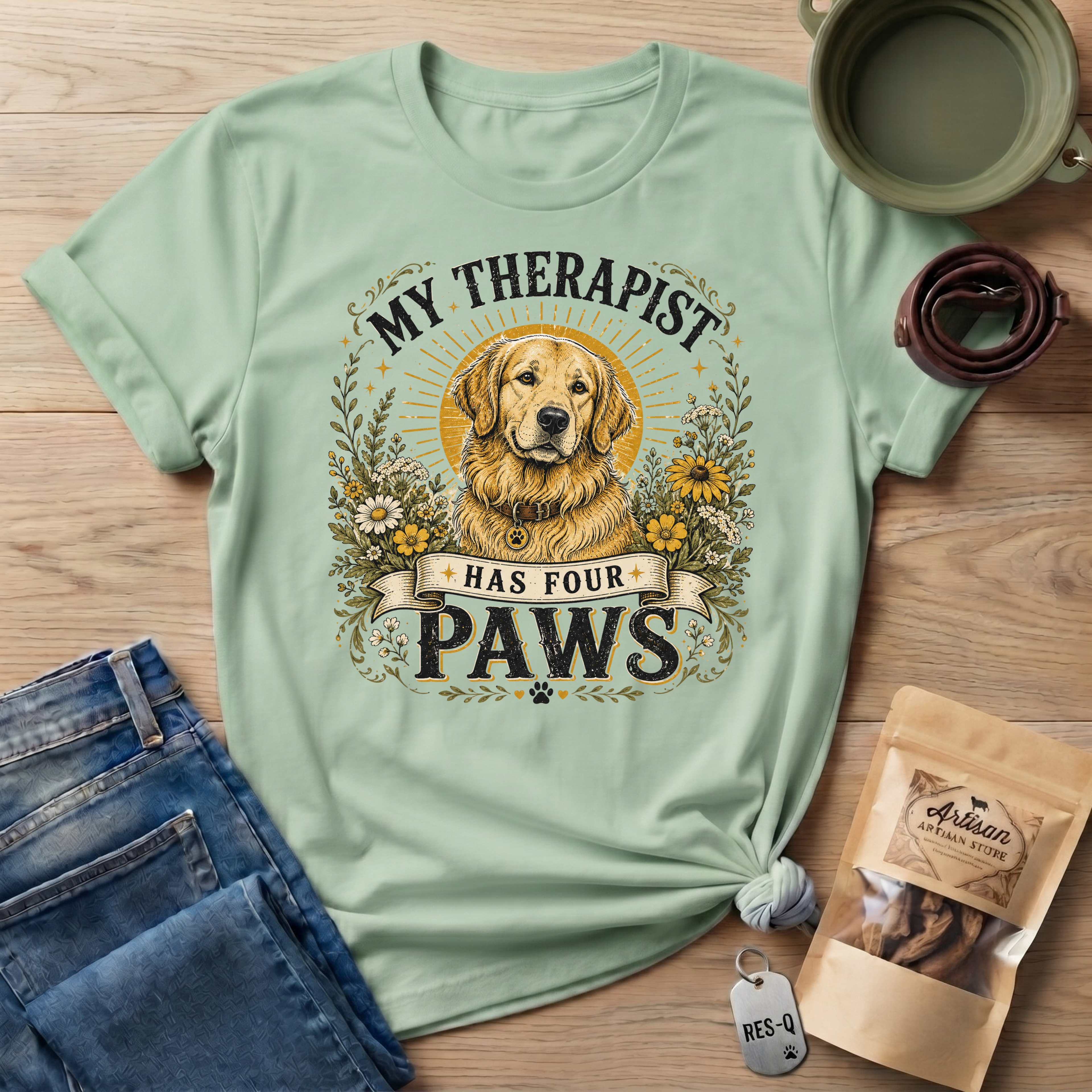 Golden Retriever My Therapist Has Four Paws T-shirt