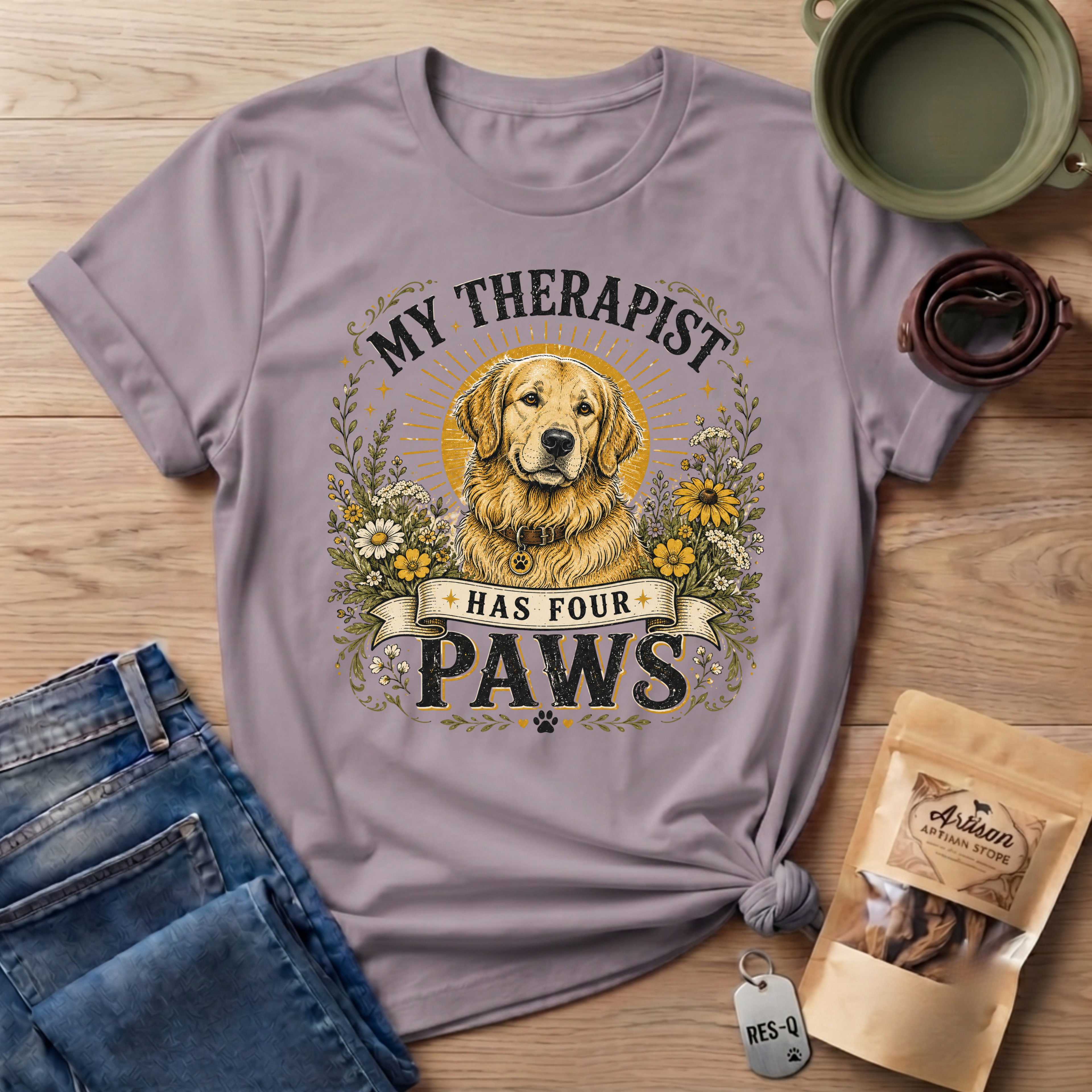 Golden Retriever My Therapist Has Four Paws T-shirt