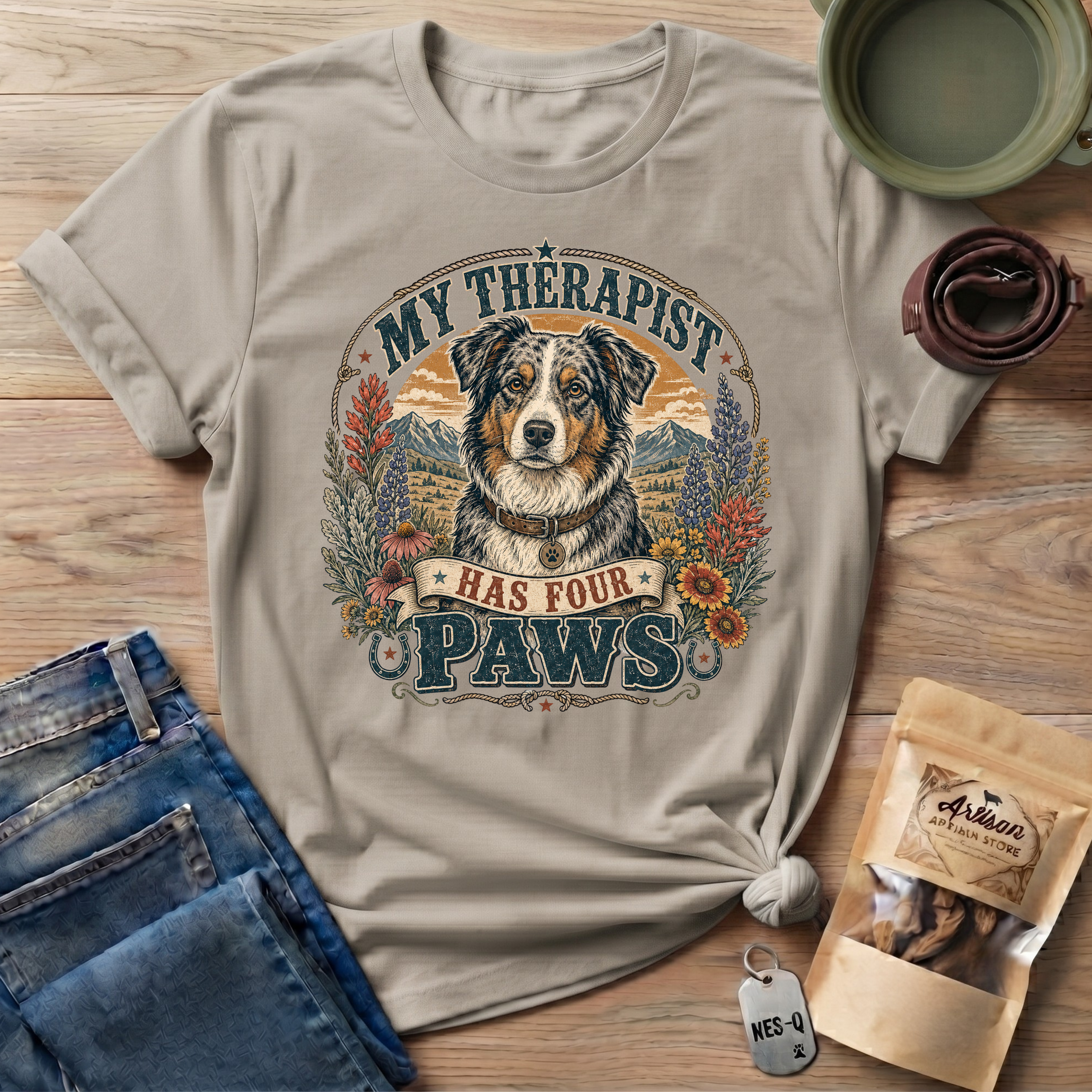 Australian Shepherd My Therapist Has Four Paws T-shirt