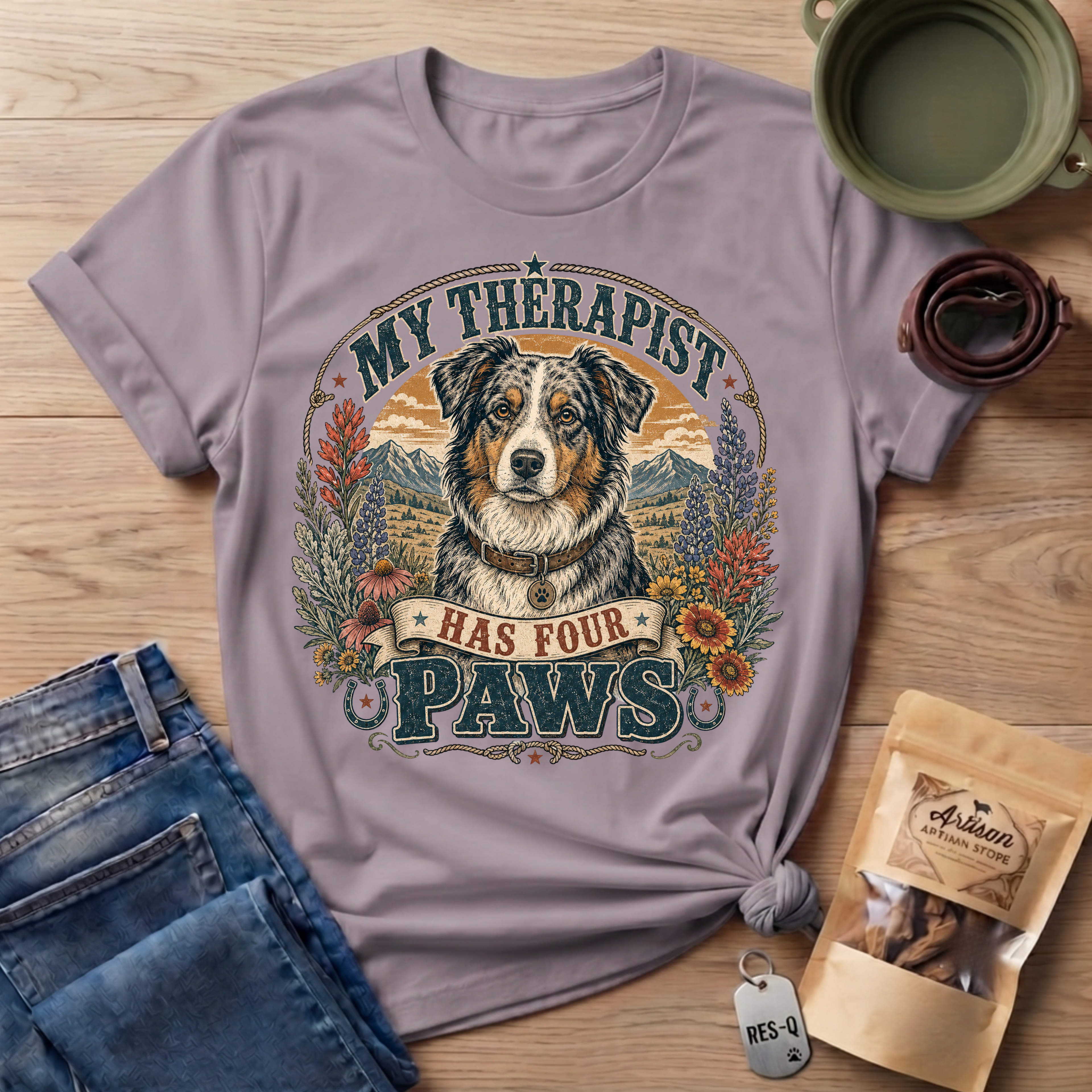 Australian Shepherd My Therapist Has Four Paws T-shirt