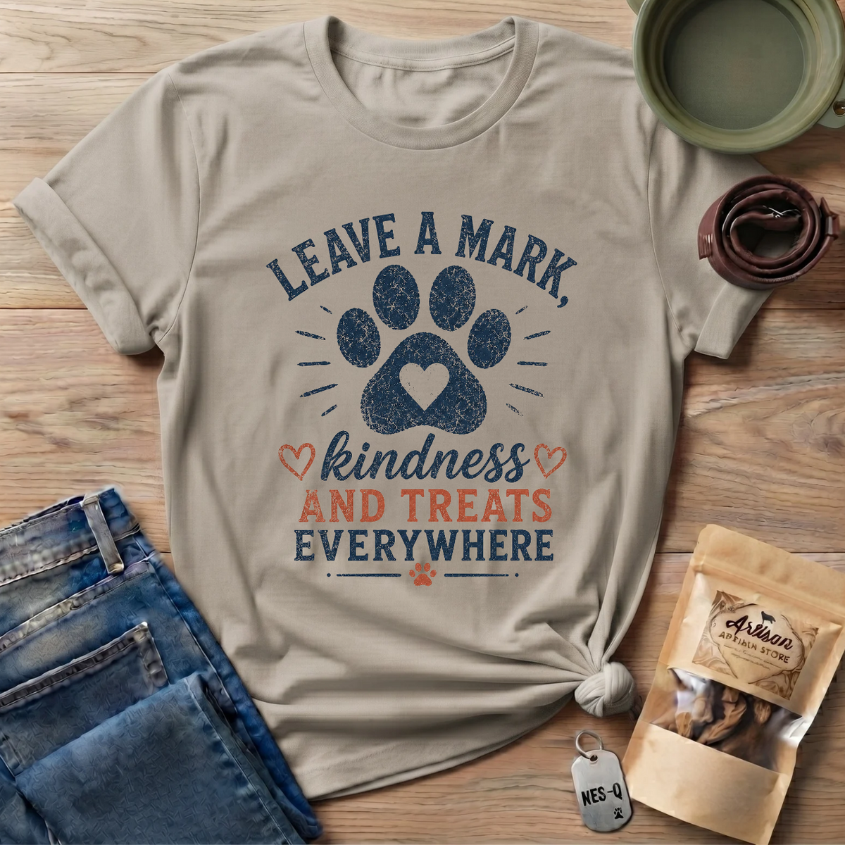 Leave A Mark Kindness and Treats Everywhere Pawprint T-Shirt