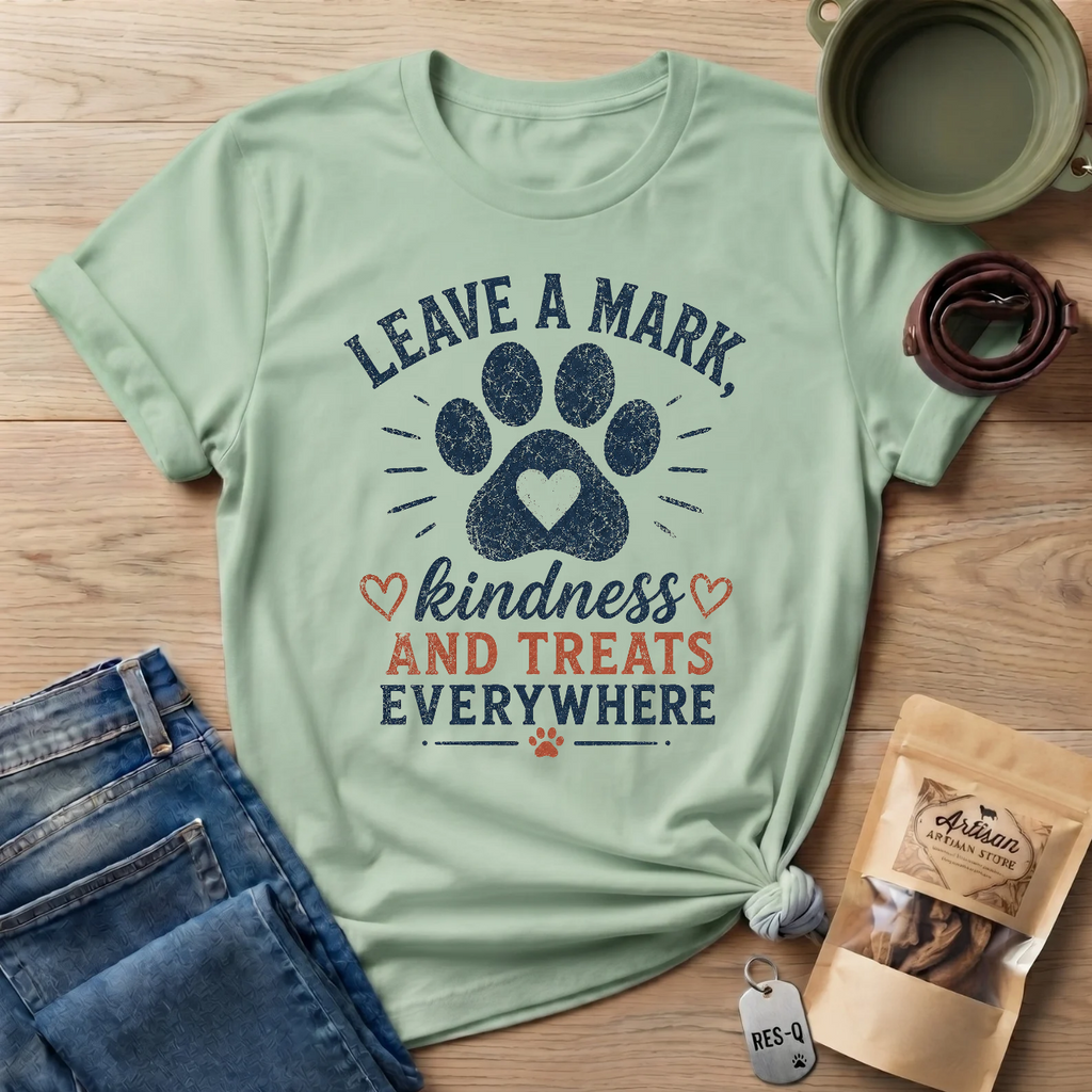 Leave A Mark Kindness and Treats Everywhere Pawprint T-Shirt