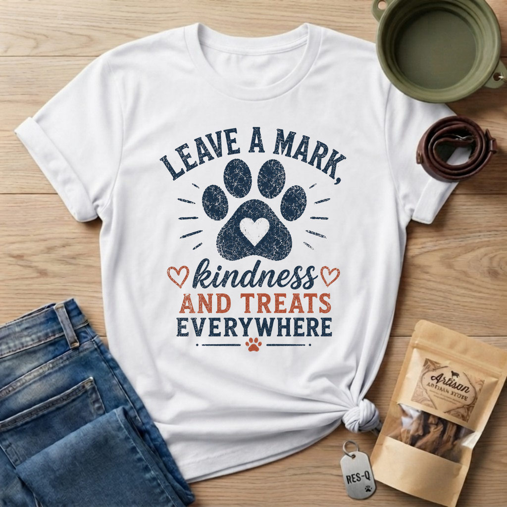 Leave A Mark Kindness and Treats Everywhere Pawprint T-Shirt