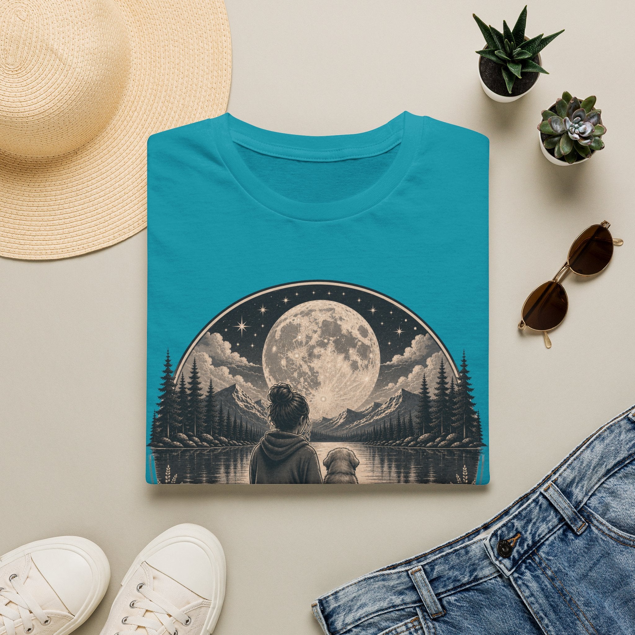 T-Shirt — 'My Favorite Hello, Hardest Goodbye' Moonlit Dog & Kid Scene