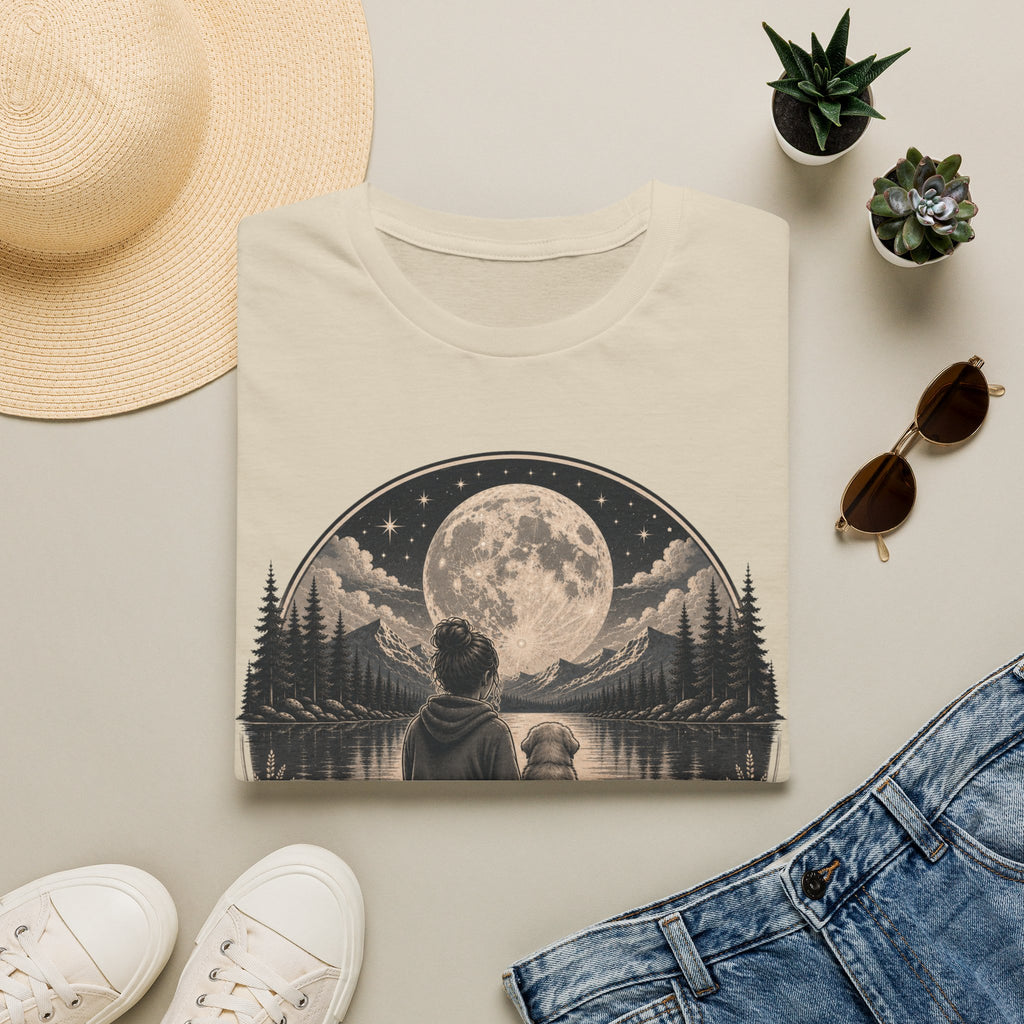 T-Shirt — 'My Favorite Hello, Hardest Goodbye' Moonlit Dog & Kid Scene