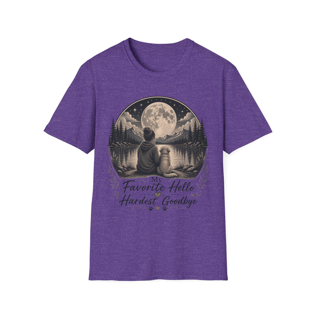 T-Shirt — 'My Favorite Hello, Hardest Goodbye' Moonlit Dog & Kid Scene