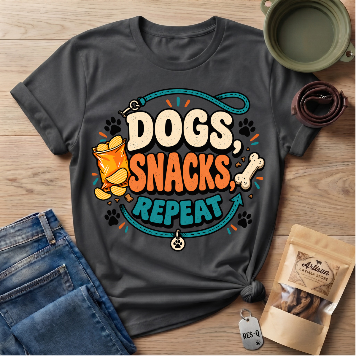Dogs Snacks Repeat T-Shirt